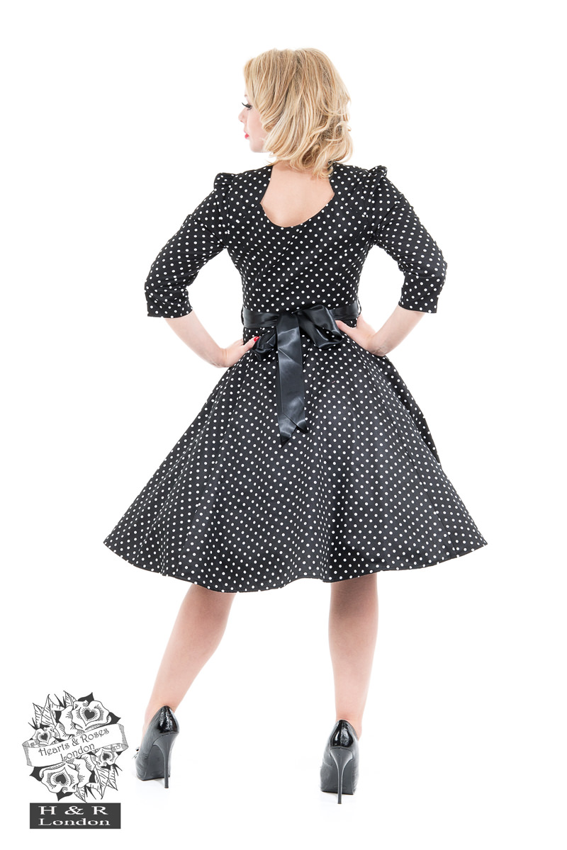 Veronica Black White Polka Dot 3/4 Sleeves Dress